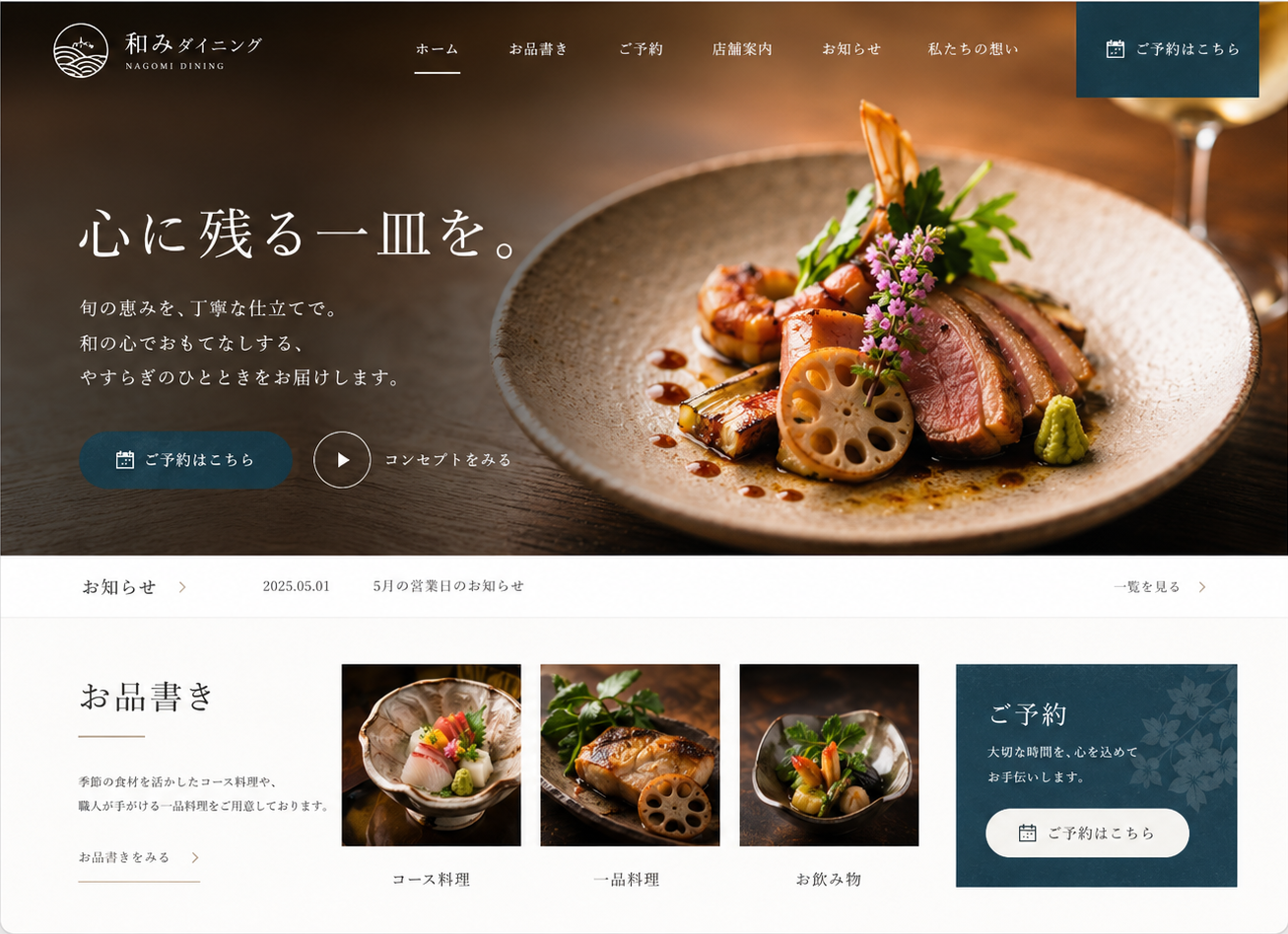 レストランサイトの制作サンプル